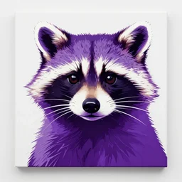 Memphis abstract minimal art, purple stelar raccoon inspired by Andy Warhol and Daft Punk