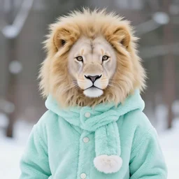 aesthetic portrait commission of a albino male furry anthro lion wearing a cute mint colored cozy soft pastel winter outfit, winter atmosphere. character design by charlie bowater, ross tran, artgerm, and makoto shinkai, detailed, inked, western comic book art, 2 0 2 1 award winning painting