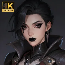 “ digital illustration of tracer from overwatch in a dark goth style, wearing black lipstick and black eyeliner, 4 k, artstation, detailed face, neutral expression ”
