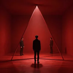 dark matter red art house future alone man going limbo hipper triangle reflection in the mirror many room schizophrenia and stratification of consciousness mind man full HD 8K resolution