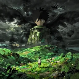 green black, Ghibli, by Makoto realistic, epic, dramatic, shall take all cartoon, concept art, unreal engine, octane
