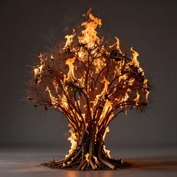high quality studio photography of a burning bush, solid background