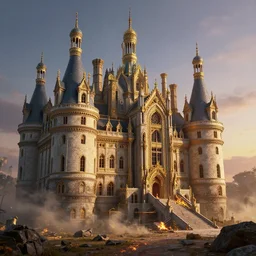 a beautiful hyperrealistic detailed 3 d render ancient buried and locked chateau's, by anton otto fischer, atey ghailan, unreal engine, octane render, gigantic, 3 d, brilliantly coloured, intricate, ultra wide angle, trending on artstation, embers, smoke, dust, dusk, volumetric lighting, hdr, polished, micro details, ray tracing, 4 k