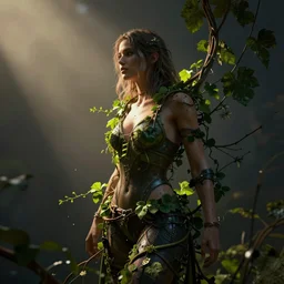 a woman emerging from the vines dramatic light, octane render, - 8 k