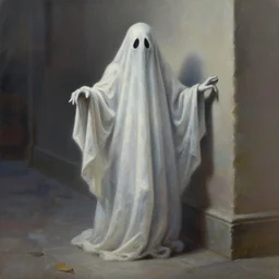 a hyper realistic oil painting of a ghost standing at a corner being caught on the camera the ghost is looking at the camera while rising her foot 3 d - 9