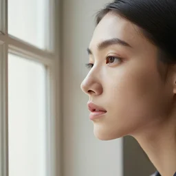 close up of face of fashion model looking at window in old and dirty room in paris, official vogue editorial, highly detailed