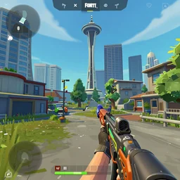 a screenshot of a fortnite game, taking place in the city of seattle