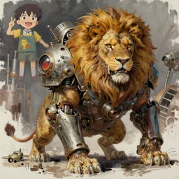 semi reallistic gouache gesture painting, by yoshitaka amano, by ruan jia, by conrad roset, by dofus online artists, detailed anime 3 d render of an monstruous anthropomorphic watermelon lion, portrait, cgsociety, artstation, rococo mechanical, digital reality, sf 5 ink style, dieselpunk atmosphere, gesture drawn