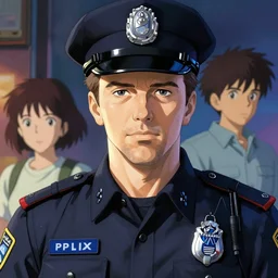 portrait painting of cyberpunk police officer matt damon, trending on pixiv, anime, gelbooru, danbooru, makoto shinkai, studio ghibli, mamoru hosoda, art by tsutomu nihei