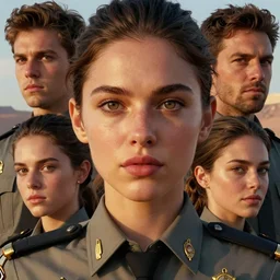 female sheriff, big eyes, plump lips, detailed faces, beautiful, rich deep colours masterpiece, golden hour, sharp focus, ultra detailed, by leesha hannigan, ross tran, thierry doizon, kai carpenter, ignacio fernandez rios
