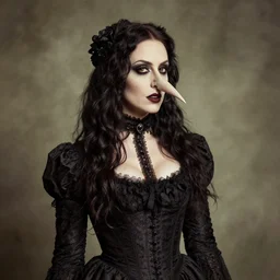 close photo portrait of a gothic woman wearing 1 9 2 0'clothes, long hook nose, colorized
