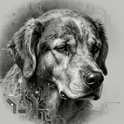 dog as mourning crying phantom, very detailed face, detailed features, fantasy, circuitry, explosion, dramatic, intricate, elegant, highly detailed, digital painting, artstation, concept art, smooth, sharp focus, illustration, art by gustave dore, octane render
