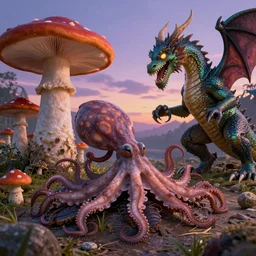 🐛🦑🐡🍄🐉🤼♂🤺, hyper realistic photo, dusk, full colour, upscale, 8 k, masterpiece,