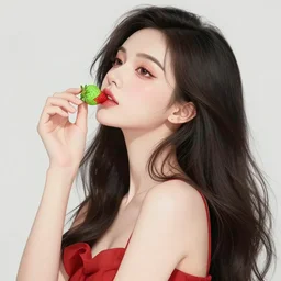 the portrait of an absurdly beautiful, graceful, elegant, sophisticated, fashionable anime girl made of strawberries and green petals looking up, an ultrafine hyperdetailed illustration by kim jung gi, irakli nadar, intricate linework, bright colors, octopath traveler, final fantasy, unreal engine 5 highly rendered, global illumination, radiant light, detailed and intricate environment