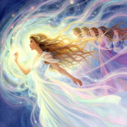 side profile, maya ali, wind sorceresses, gloomhaven, luminescent, colorful swirly magic ripples, pastel colors, by greg manchess, huang guangjian, gil elvgren, sachin teng, greg rutkowski, jesper ejsing, ilya kuvshinov