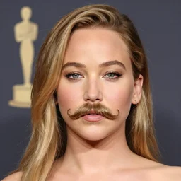 Jennifer Lawrence with an epic moustache, award-winning photograph
