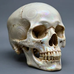 3 d close - up swirly fractured iridescent human skull, highly detailed. by wlop, tooth wu, greg rutkowski, alena aenami, beeple