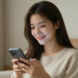 a portrait of a  beautiful young lady smiling at a text she just received on her smartphone, in style of Ross Tran, beautiful high detail, cinematic, 8k resolution, trending on artstation trending, octane render, unreal engine