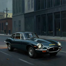 edward hopper painting, retro futuristic, blade runner 2 0 4 9, jaguar e - type, cinematic, harsh lighting