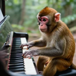 photograph of a monkey playing piano