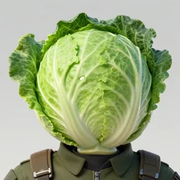 high detail character concept for soldier with head of cabbage
