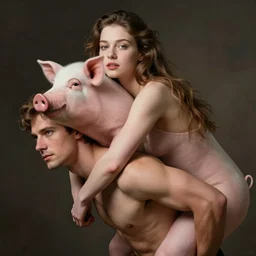 a girl piggyback on a man ( skin )