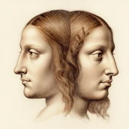 head with two faces creature, drawn by da vinci