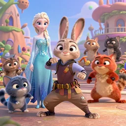 a cgi film by the makers of frozen and tangled about a monk class rabbitfolk wearing ninja garb and fighting a bunch of crook cats in the new disney film, zootopia, frozen, tangled, disney, cgi, high resolution, dynamic poses