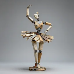 A sculpture made of recycled materials but with perfect definition, 💃🤖