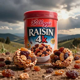 russell brand with two scoops of raisins and the body of one of the california raisins from kelloggs raisin brand cereal 4 k, hyperdetailed, photorealism