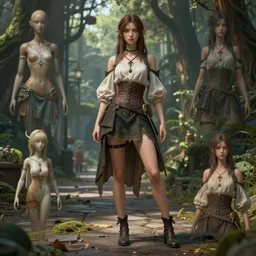 artist reference pictures pose, anatomy skills,sophisticated composition, old masters light composition, procedurally generated, epic anthropomorphic spirit girl character posing for concept art, forest city streets behind her, costume design from mazda designers, substance designer, PBR, HD, Ultra detailed, hyperrealistic, megascans, volumetric light, concept by master artist, made in paint tool SAI2, trending pixiv face