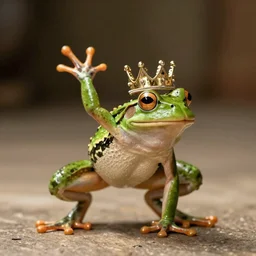 frog with crown dancing on the floor