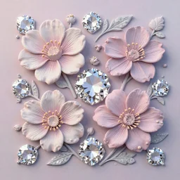 3d high relief painting of Flowers on diamonds，dreamy, soft , highly detailed,  octane render, 8k