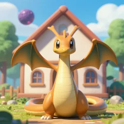 high resolution picture digital art view of the latios the serpent standing in front of house looking at camera celebi asteroid ill
