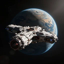 realistic spaceship orbiting planet in space, sci - fi concept art by david edwards and craig mullins, volumetric light, atmospheric lighting, dramatic, cinematic, moody, octane render 4 k, 8 k