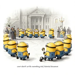 “ court sketch of minions at the nuremberg trial, historical document ”