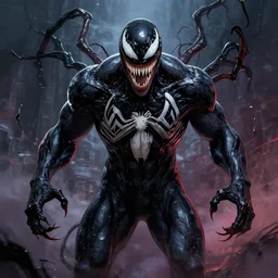 symmetry!! stunning portrait of venom!! by victo ngai, kilian eng moody colours, dynamic lighting, full body, horror, digital art, winning award masterpiece, fantastically beautiful, illustration, aesthetically inspired by beksinski and dan mumford, trending on artstation, art by greg rutkowski, 8 k