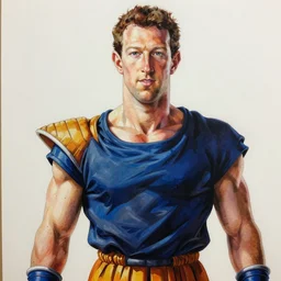 ultra realistic portrait painting of mark zuckerberg as ultra ego goku, art by akira toriyama, 4 k, dragon ball artstyle, cel shaded, highly detailed, epic lighting