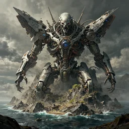 cyberpunk apocalypse doomsday machine destroying a mountain, post nuclear coastline, fantasy concept art, hyper realistic illustration, symetrical complex fine detail, 8 k, sinister, artstation, unreal engine,