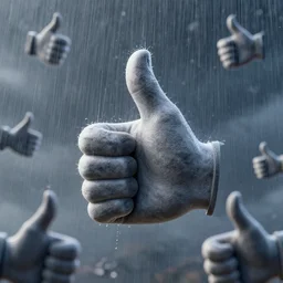 the sky is raining down thumb - ups, octane render, 4 k, digital art, trending on artstation, artgerm, vfx, highly detailed, hyper realistic,