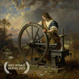 romantic era painting of a machine killing the concept of art