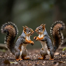 2 muscular!! squirrels!! fighting with each other, photorealistic, ultra detailed, depth of field, Vibrant colors, studio shot, cinematic, dark atmosphere, sharp focus, bokeh, 8k