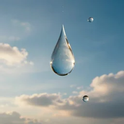 beautiful picture of many big raindrops floating quietly in a sunny afternoon blue sky, hot and sunny highly-detailed, elegant, dramatic lighting, artstation, 4k, cinematic landscape, photograph by National Geographic
