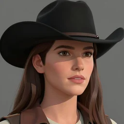 Closeup of Sandra bullock wearing a black cowboy hat in wild wild west 1999, an ambient occlusion render by Miyamoto, polycount, superflat, prerendered graphics, physically based rendering, unreal engine 5