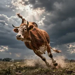 a cow falling very fast, high motion blur