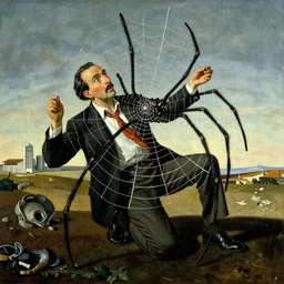 A man trapped in a spider's net, painted by Salvador dali-H 1024