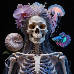 close-up portrait goddess skull, thorax, x-ray, backbone, jellyfish phoenix head, nautilus, orchid, skull, betta fish, bioluminiscent creatures, intricate artwork by Tooth Wu and wlop and beeple. octane render, trending on artstation, greg rutkowski very coherent symmetrical artwork. cinematic, Triadic color scheme, hyper realism, high detail, octane render, 8k