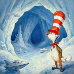 Mendenhall ice cave landscape in the style of Dr. Seuss, starships, painting by Raphael Lacoste