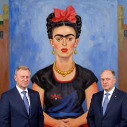kaczynski prime minister jarosław kaczynski kaczynski jarsolaw polish politician painted by frida kahlo panoramic shot poland