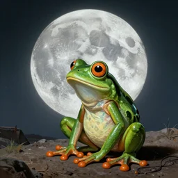 a frog doing lsd and enjoying a moonrise, realistic, 4k, hyperdetailed, style of salvador dali